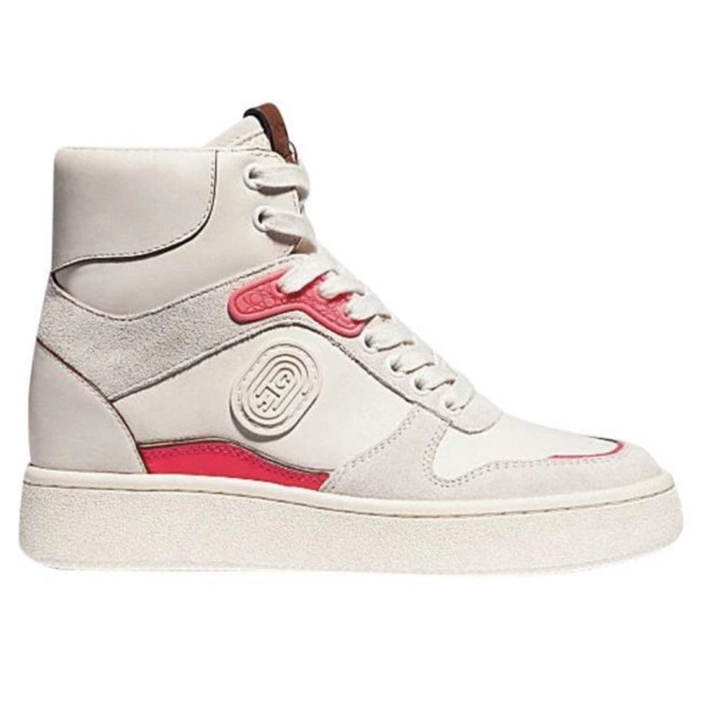 Coach High-Top Leather Sneakers - Cream and Pink